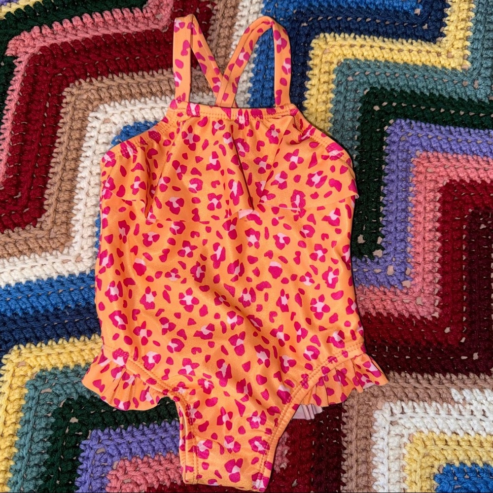 Toddler Girl Wonder Nation Orange and Pink Leopard Print Swimsuit Size 18 Months